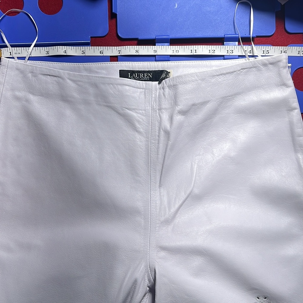Ralph Lauren Eyelet-Embroidered Leather Ankle Pant White - Picture 7 of 7